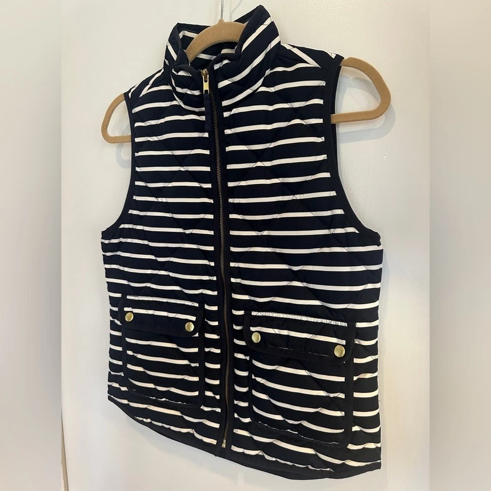 J.Crew Navy Striped Women's Quilted Vest - Size XS - Image 3 of 4