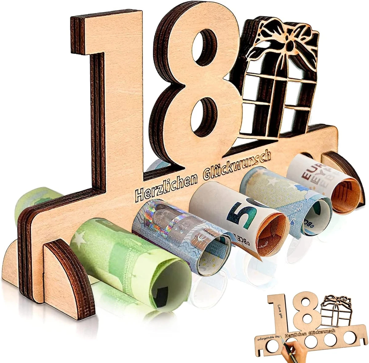 Produktbild von TAKUZA Geldgeschenke Geburtstag 18 Holz, Geldgeschenke Geburtstag 18, 18. Geburtstag Geschenk
