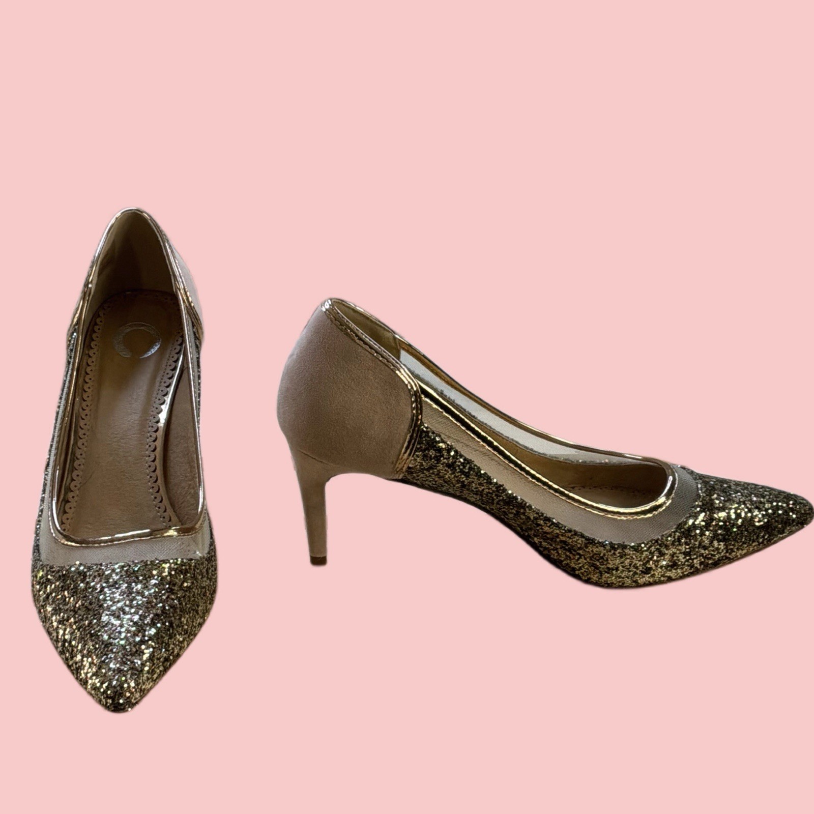 NWT Journee Collection Womens Pink Rose Gold Glitter Kalani Pump Heel Shoe 11M