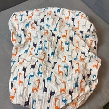 Pottery Barn Kids Harper Giraffe Crib Fitted Sheet Orange Blue Gray 27.5" x 52"