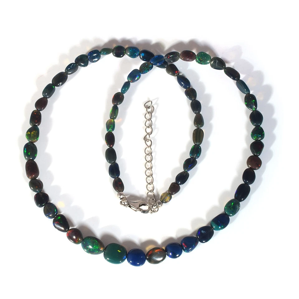 Colar artesanal prata 925 corrente contas opala preta fogo natural Welo - Imagem 4 de 4