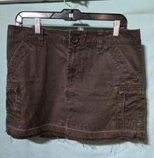 Vintage Old Navy Choco Brown Denim Ruff Cut Hem Wms 8 Short Skirt Y2k Soft Rich