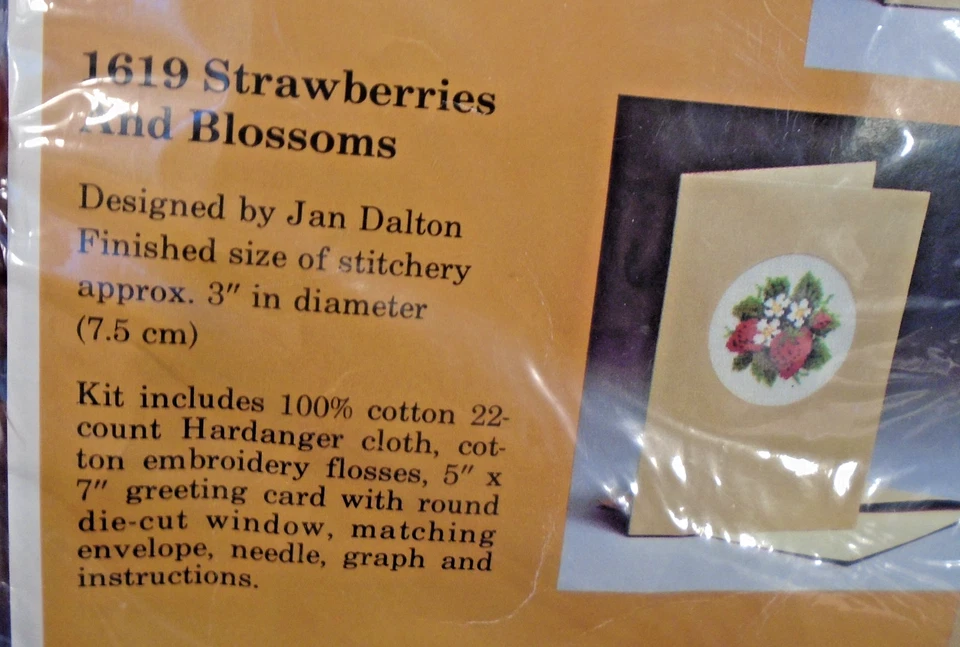 Vintage 80s Creative Circle Strawberry Blossoms Greeting Card Cross Stitch Kit - Image 3 of 4
