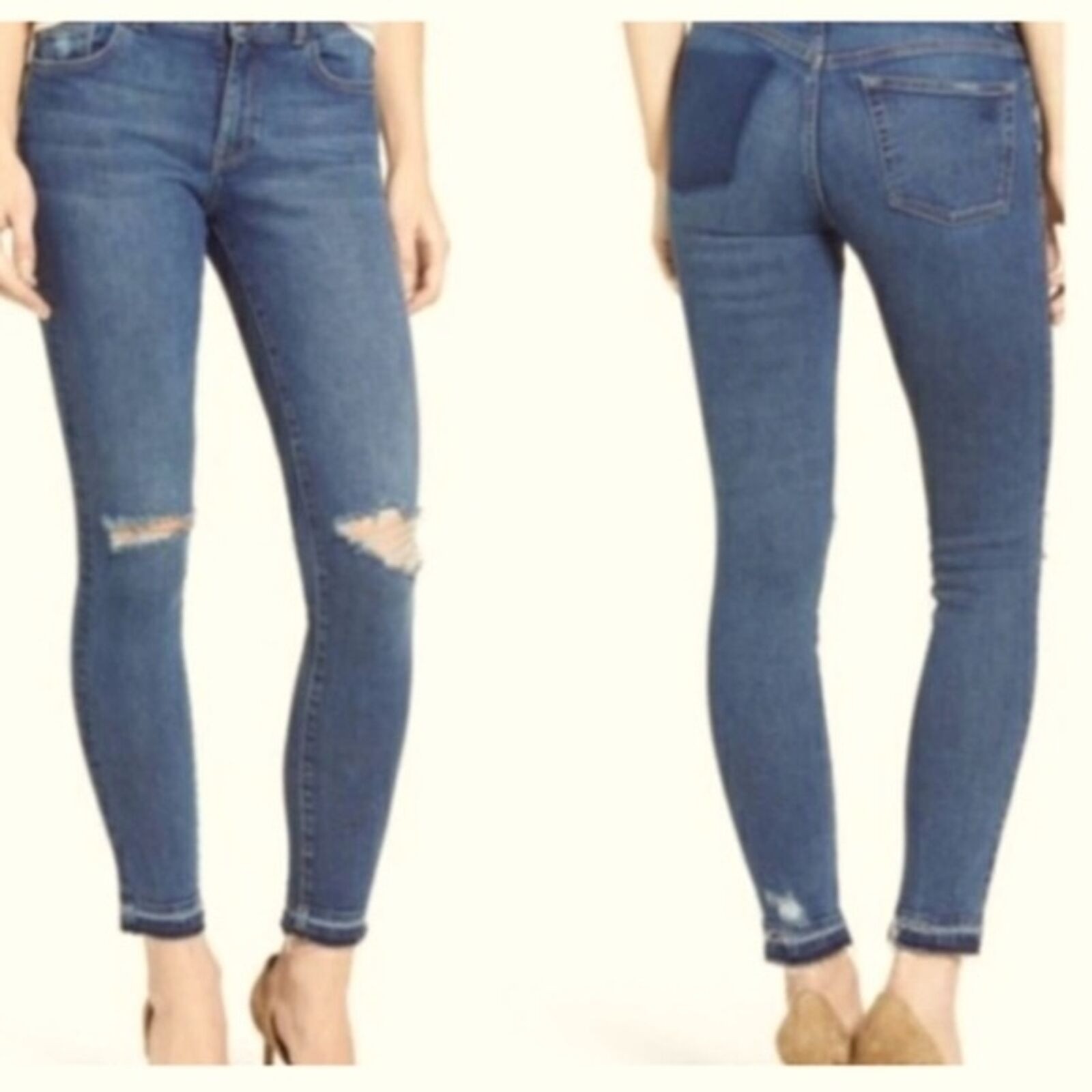DL1961 Women's Margaux Instasculp Ankle Skinny Blue Jeans in Cracked. Size 24