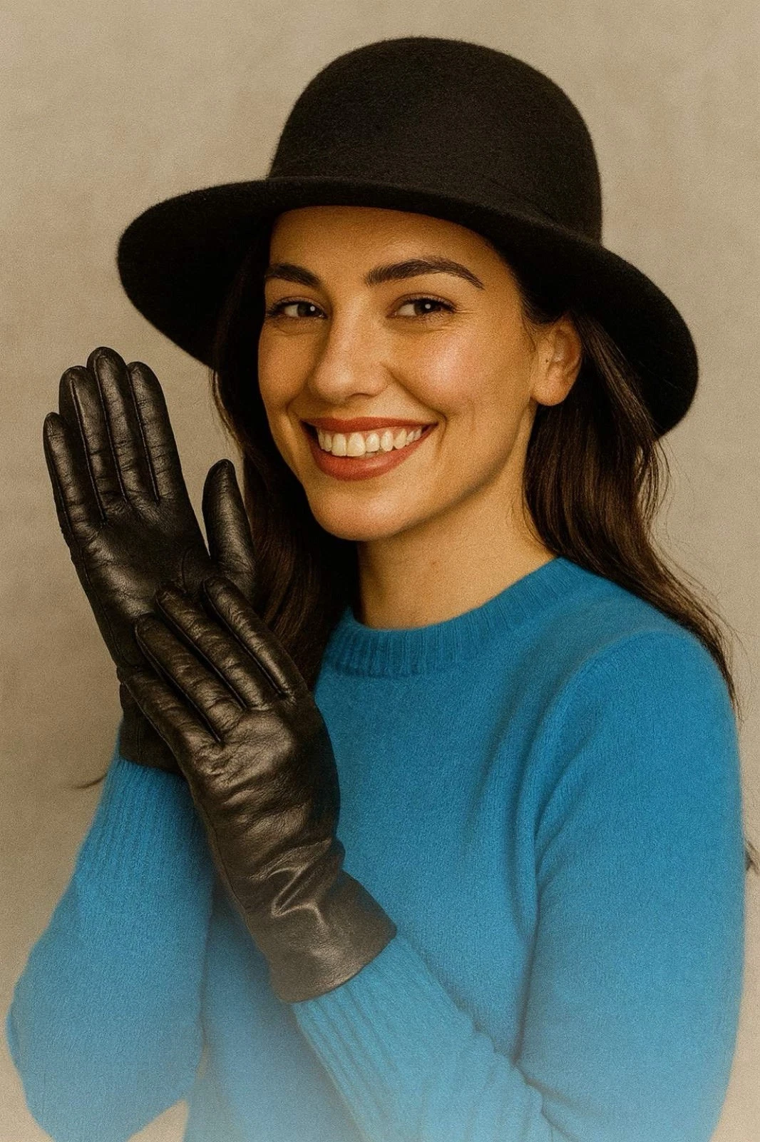 Neumann Marcus Leather Women’s Black Gloves 100% Cashmere Lining Size 7 Italy