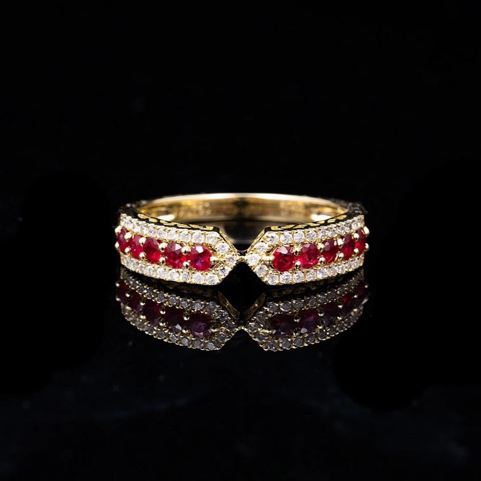 ruby Band & white moissanite 925sterling silver Gold plated July Birthstone Ring - Image 3 of 4