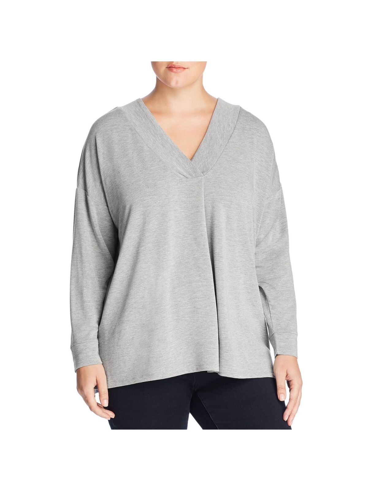 CUPIO Womens Gray Stretch Strap V-back Long Sleeve V Neck Tunic Top Plus 1X