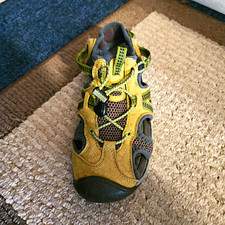 KEEN Leather Open Toe Slide Sandals Lace Up Logo Tan/Green/Gray/Black 6.5