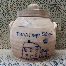 SALMON FALLS Stoneware Lidded Crock Jar The Village School Salt Glaze USA