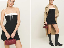 Reformation SADIE KNIT DRESS in Black/White, NWT, Small,orig$168