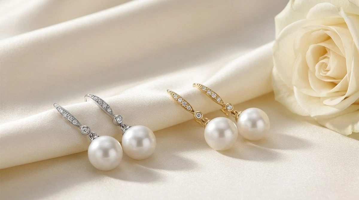 14K Yellow Gold Freshwater Cultured Pearl & Diamond Earrings 8-9mm AAA G SI1