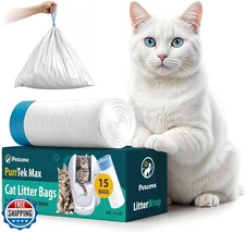 PurrTek Max Cat Litter Box Liners — LitterWrap Drawstring Bags for Automatic 