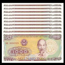 Vietnamese Dong 1000 One Thousand Banknotes Lot of 10 Pcs 1988 Vietnam VND UNC