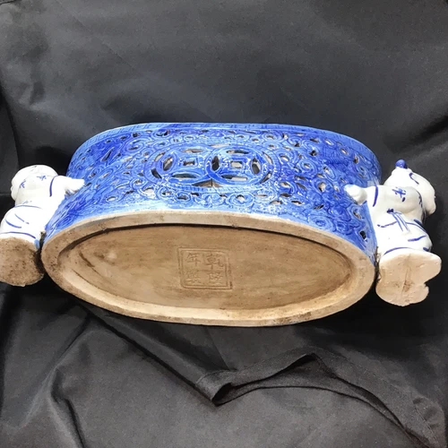 Vintage Chinese Porcelain Blue And White Boy And Girl Headrest Pristine - Picture 7 of 16