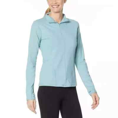 Shadow Sport Athletic Jacket Fitted Mock-Neck Zip Front Light Blue