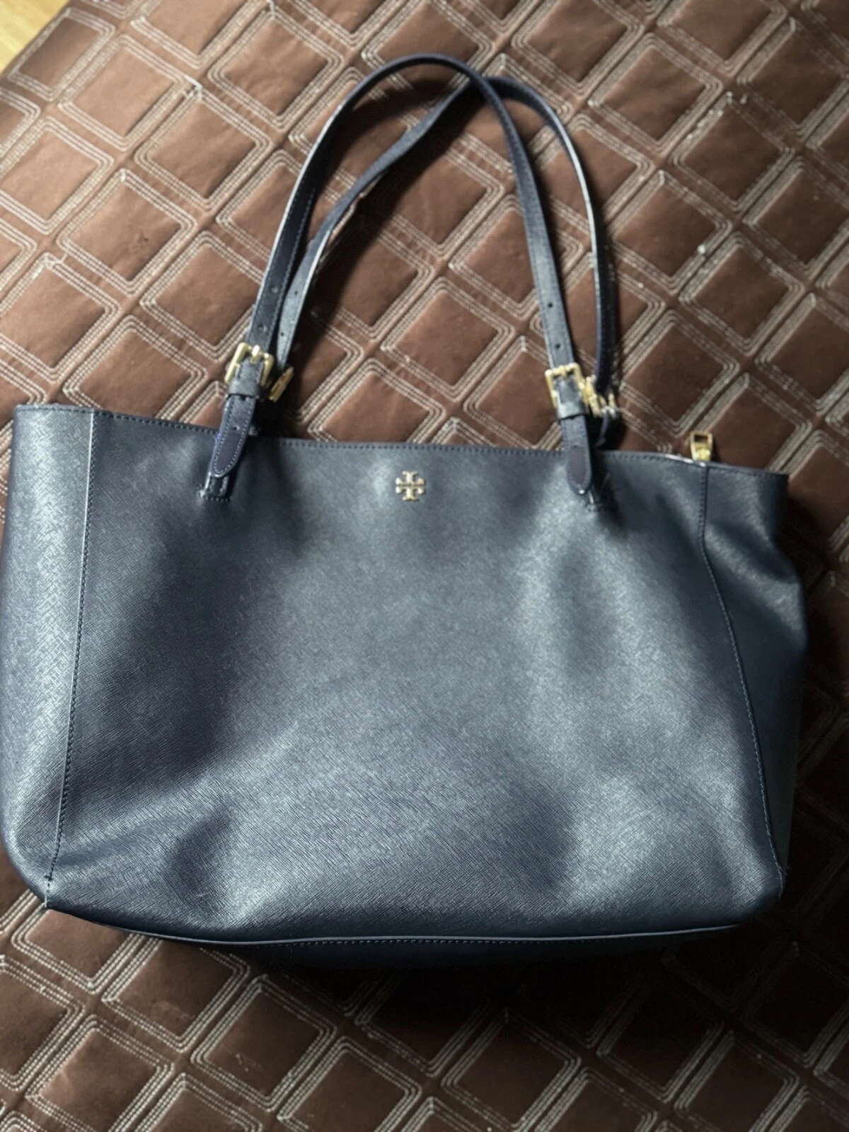 TORY BURCH Borsa grande astrale BLU stampa saffiano borsa da lavoro laptop 15”x11”x6”