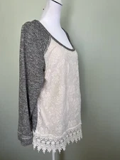 Jolt Womens Pullover Sweater Size XL Long Sleeve Gray Lace Jersey