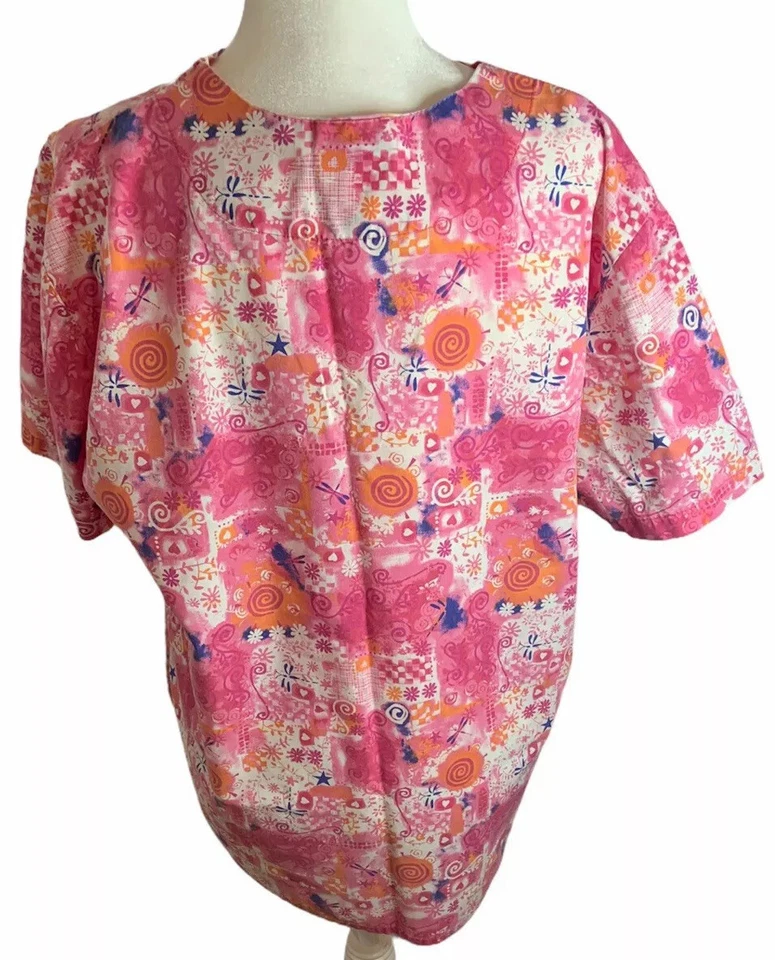 Top Floral Uniforme Médico Carol's Talla M Color Brillante Multi Bolsillo Rosa Foto 3 de 4