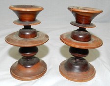 Pair of Hand Turned Wood Candle holders - 3.75" tall - Burl Wood