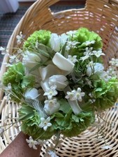 Silk Flower Bouquet With Light, Green Carnations And White Roses