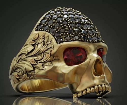 2,00 ct Rundschliff Lab Created roter Rubin Herren Totenkopf Ring 14k Rotgold plattiert