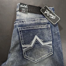 True Luck Jens Men`s Size 34x30 Straight Fit  Stretch Embroidered Full Blast New