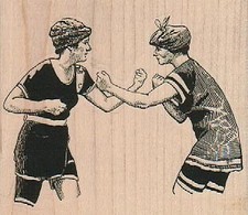 Fighting Ladies 3 1/4 x 2 3/4" Rubber Stamp, Woman Stamp, Lady Stamp