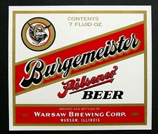 Warsaw Brewing Corp BURGEMEISTER PILSENER BEER label IL 7oz