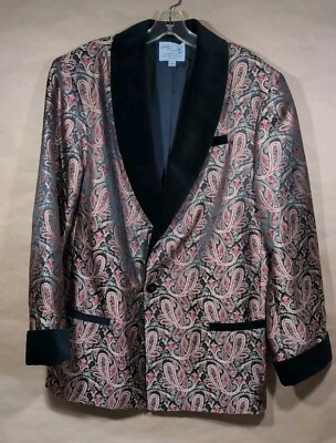 Smoky Joe's Men's Medium Smoking Jacket Paisley Brocade Velvet Cuff Collar