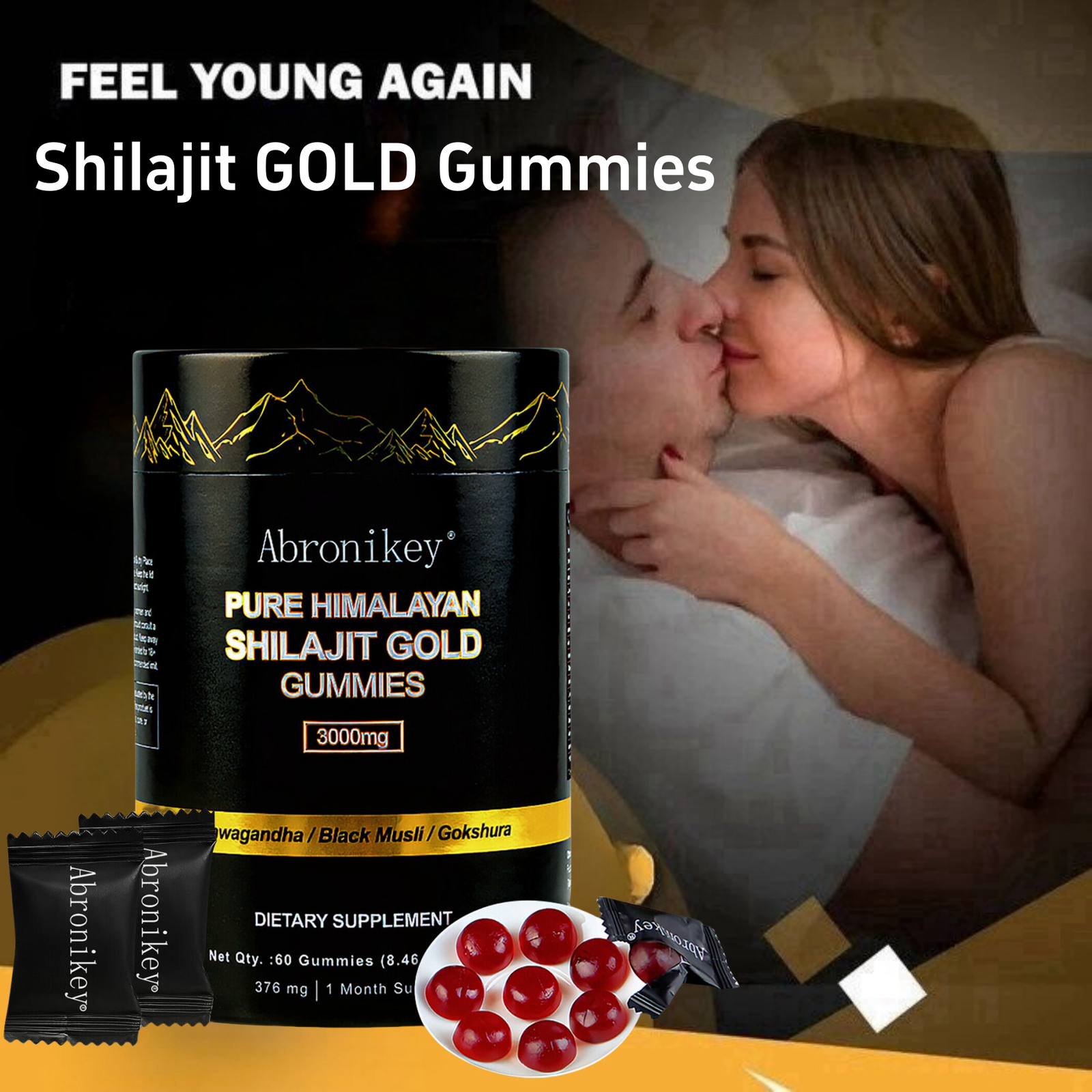 Himalayan Shilajit Gold Organic 3000mg Gummies Potent 60 Count