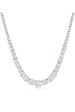 Womens 14K White Gold Plated Crystal Cubic Zirconia Graduated Tennis Necklace