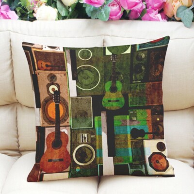 Kissenbezug Gitarre Kissenhülle Musik Boxen Dekokissen 45 x 45 cm Reißverschluss