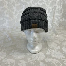 CC Beanie Gray Women's Knit Slouchy Thick Cap Hat Unisex Solid Color