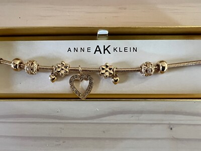 Anne Klein Gold Tone Heart Charm Bracelet NEW