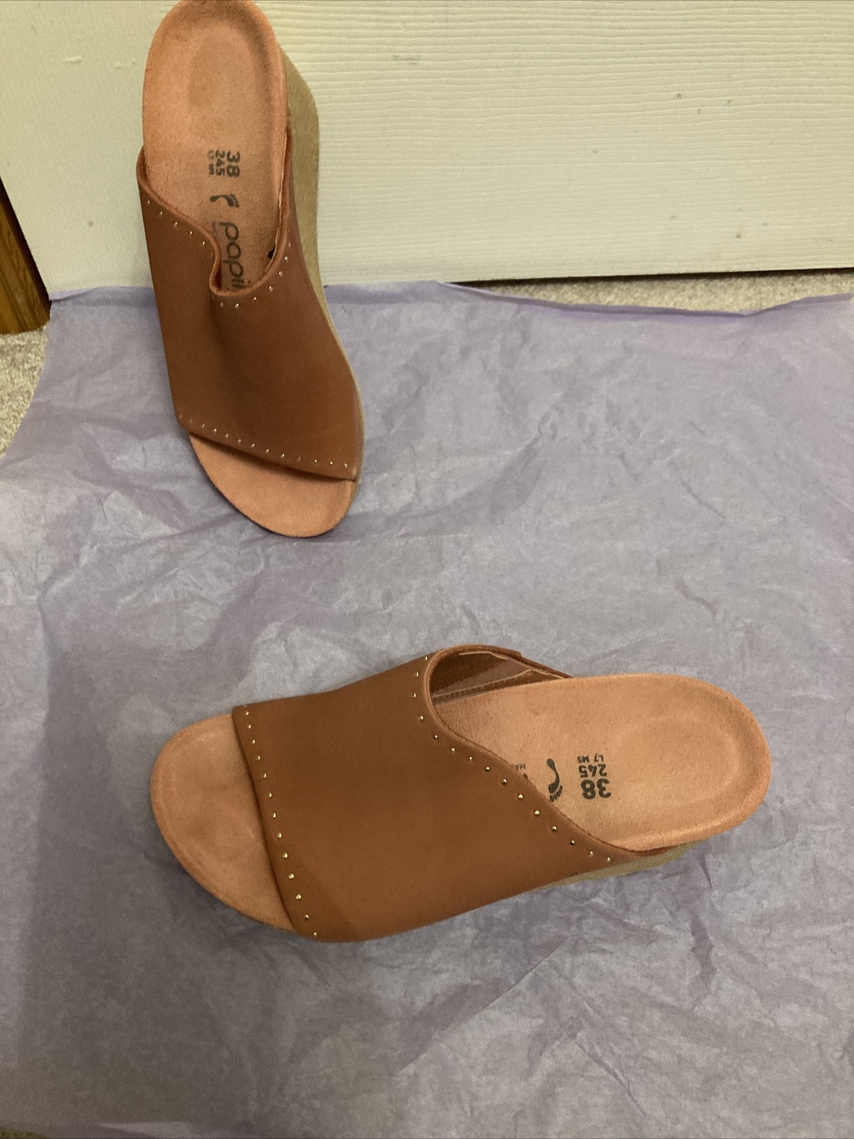 BIRKENSTOCK PAPILLIO NAMICA WOMEN'S SANDALS WEDGE SUEDE LEATHER RIVETS SIZE  7 | eBay