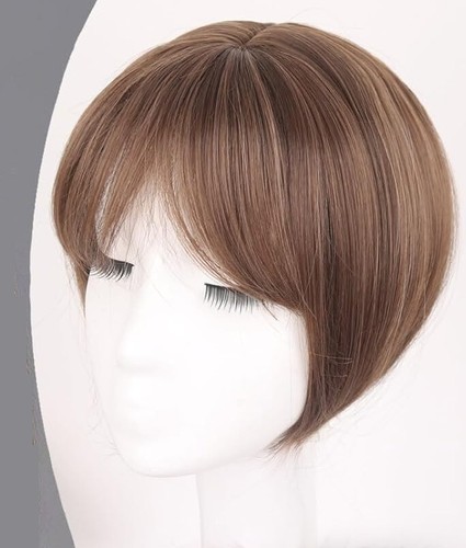 Lottie Brown Hair Topper Wiglet women bangs side part synthetic straight easy - Picture 4 of 13