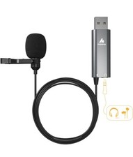 MAONO USB Lavalier Microphone with Headphones Jack Omnidirectional Computer L...