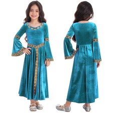 Girl's Kids Vintage Renaissance Dress Medieval Costume Gothic Gown Party Maxi UK