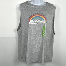 NEW Earth Yoga Womens Tank Top sz L Gray Crew Neck Sleeveless BE KIND Rainbow