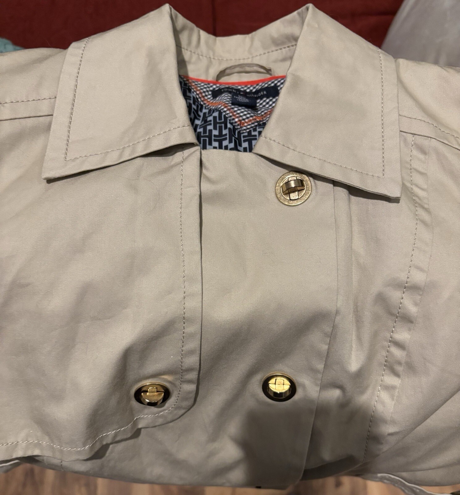 Tommy Hilfiger Womens M Khaki Double Breasted Rain Coat Trench Parka Jacket