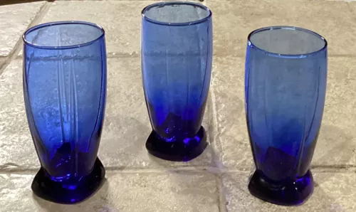 Set of 3 Vintage MCM Anchor Hocking Berkeley Cobalt Blue Glass Tumblers ~ 6-3/8"