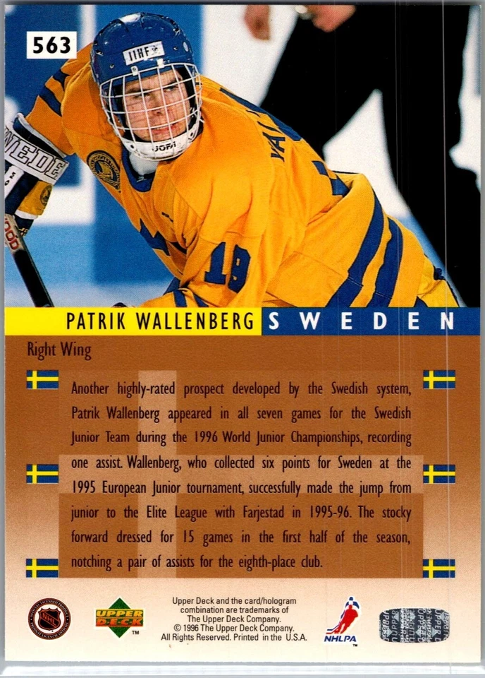 1995-96 Upper Deck Hockey - #563 Patrik Wallenberg World Junior Championship  - Image 2 of 2