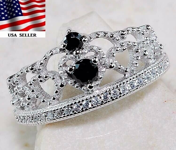 Black Sapphire & Topaz Sterling Silver Ring Size 7 - Tiara Treated Gemstones