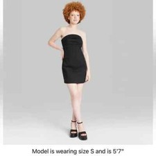 Wild Fable Women's Twill Tube Bodycon Dress Black Size Medium