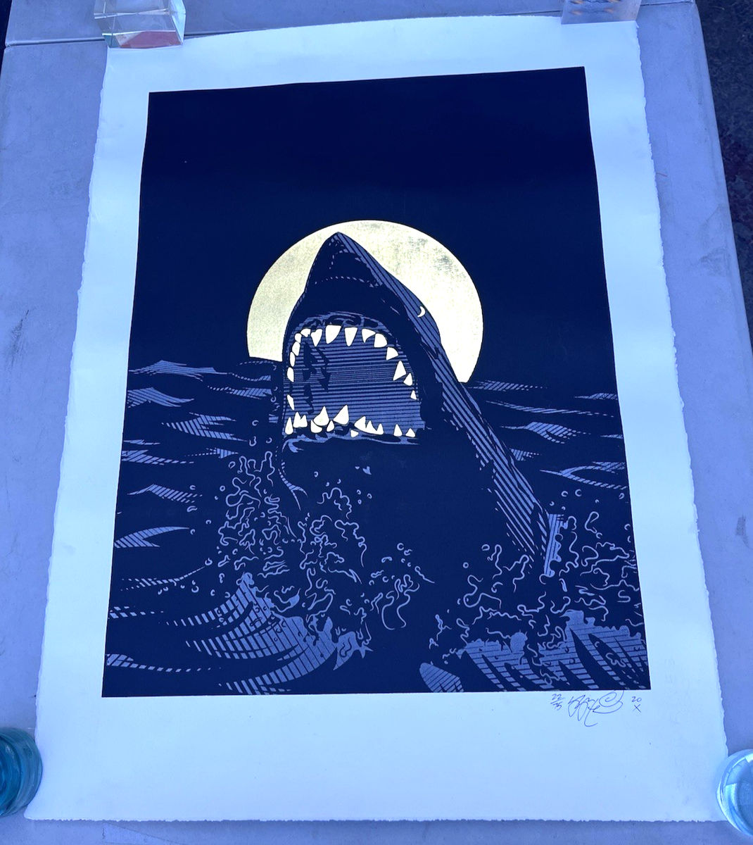 SSUR Ruslan Karablin Signed Screen Print Art Silkscreen Shark Jaws