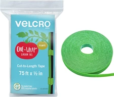 VELCRO Brand Adjustable Plant Ties | 75 Ft X 1/2 in Green Garden Tape | Reusable