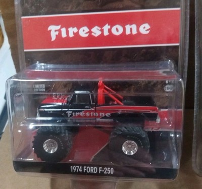 1/64 ACME GREENLIGHT FIRESTONE 1974 FORD F-250 MONSTER TRUCK BLACK & RED