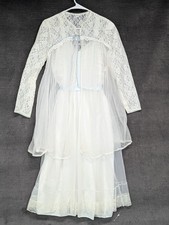 Vintage Miss Elaine Peignoir Set Ivory/Blue Nylon/Lace Wedding Night Gown/Robe