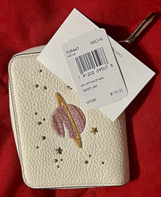 NWT Coach X NASA Space Saturn chalk leather, gold trim small zip wallet 29447
