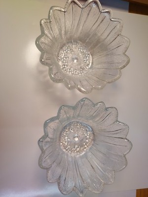 Vtg Indiana Glass  Sunflower/ Lily Pons Pattern 2 Bowls Clear Glass Candles 
